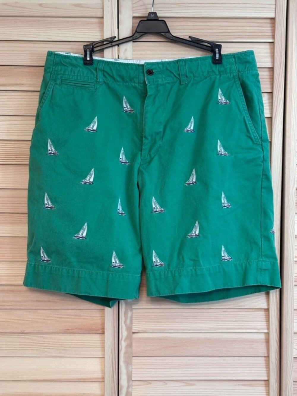 Polo Ralph Lauren Green Embroidered Sailboat Shorts Men 35 Preppy Nautical Chino